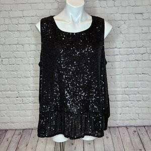 Vineyard Vines Black Sequin Sleeveless Top with Peplum Hem Size XL